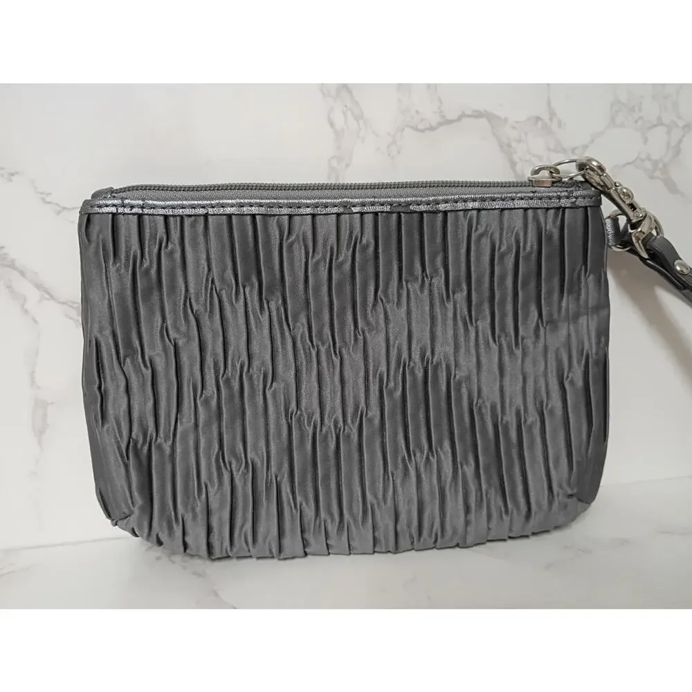COACH Ashley Pleated Gray Satin Wristlet - EUC